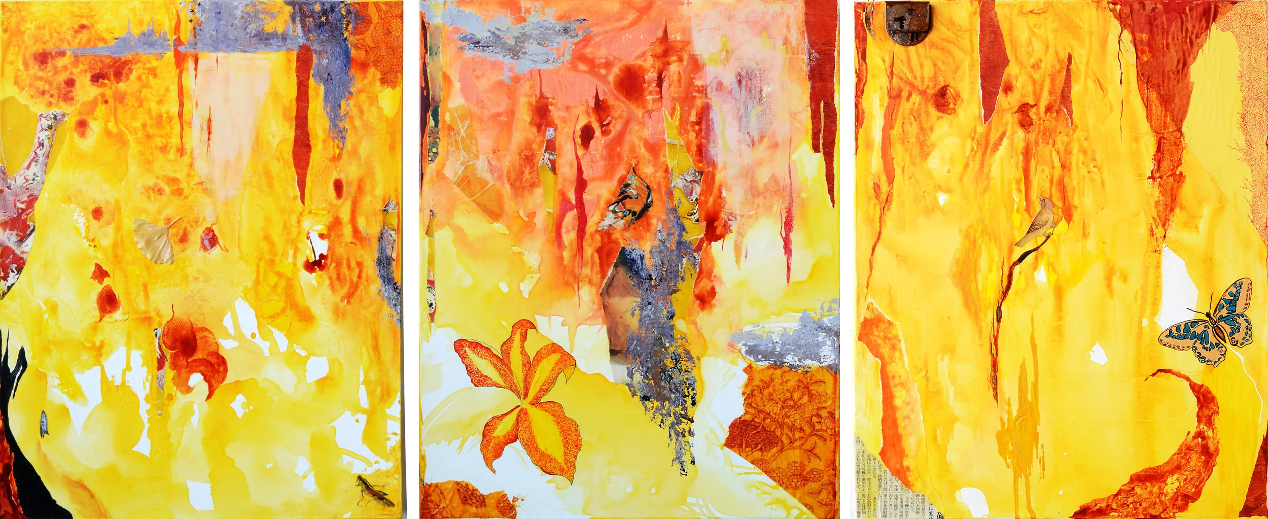 Three yellow paintings