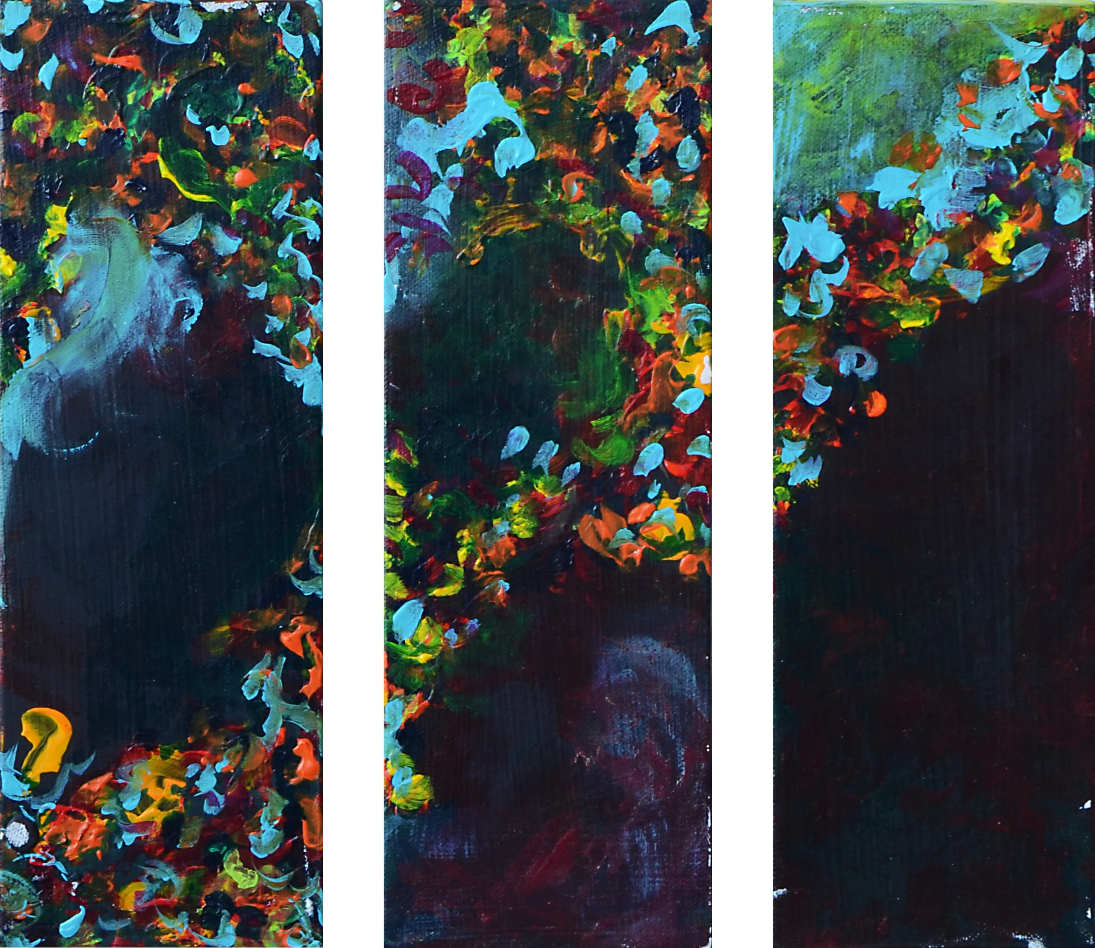 black painting with color lily pads on canvas