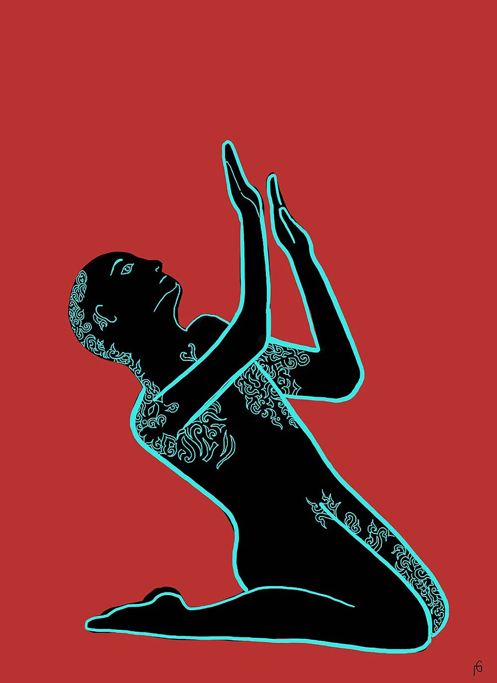 Black figure pleading on red