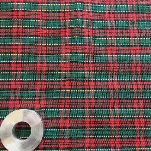 Batiste Plaid Red Green Gold Metallic 7/8 yd
