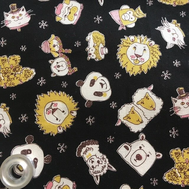 Kokka Cotton Oxford-Black w/Animals