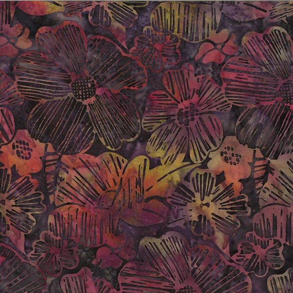 Hoffman Bali Batiks Aubergine Woodblock Dogwood Blooms BTY