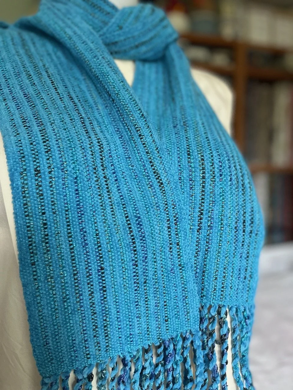 Handwoven Cotton Chenille Scarf - Blue Bell