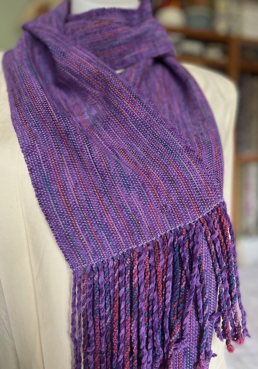 Handwoven Cotton Chenille Scarf - Royal Purple - Fiber to Yarn