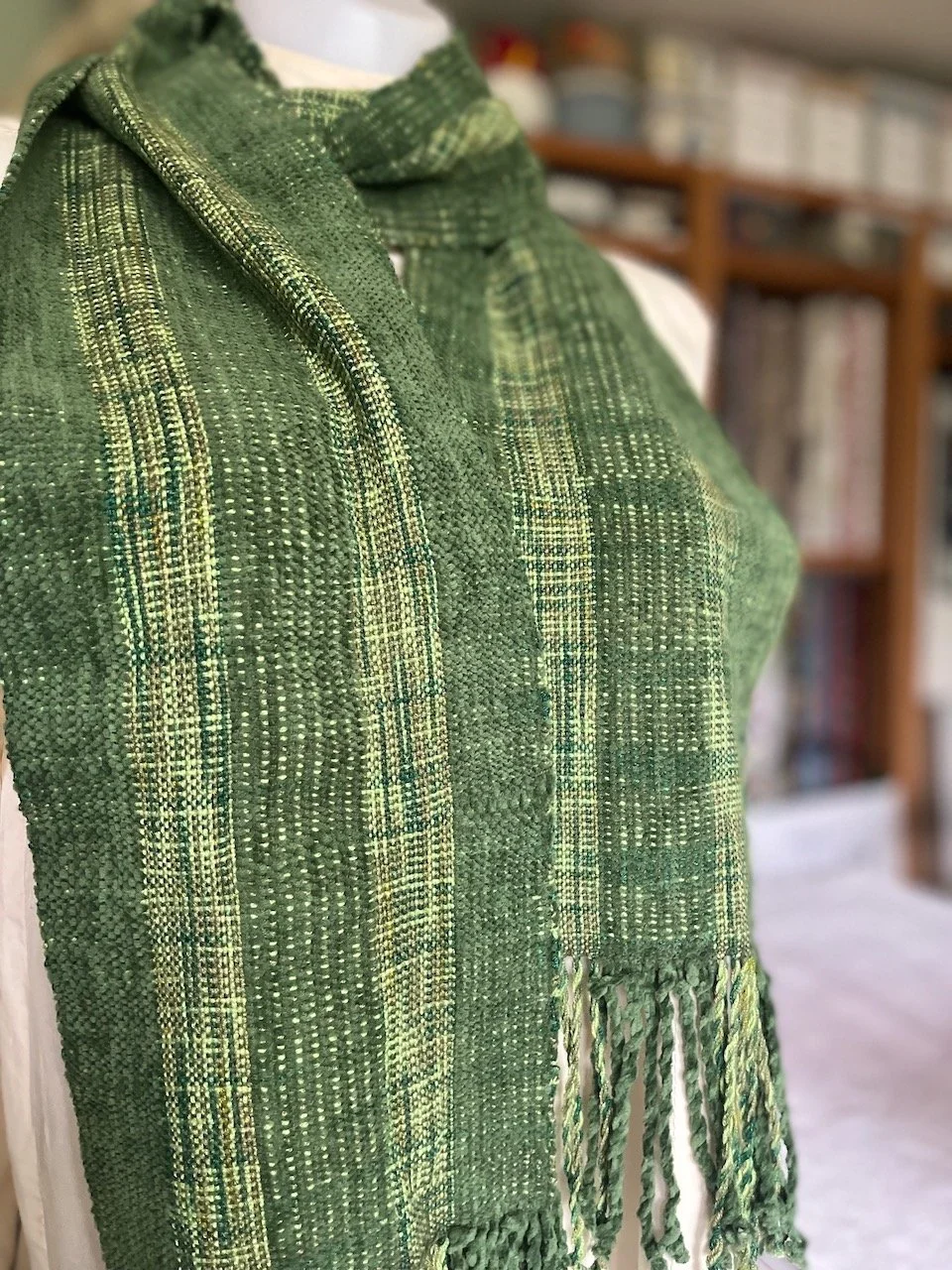 Handwoven Cotton Chenille Scarf - Green Panda Silk