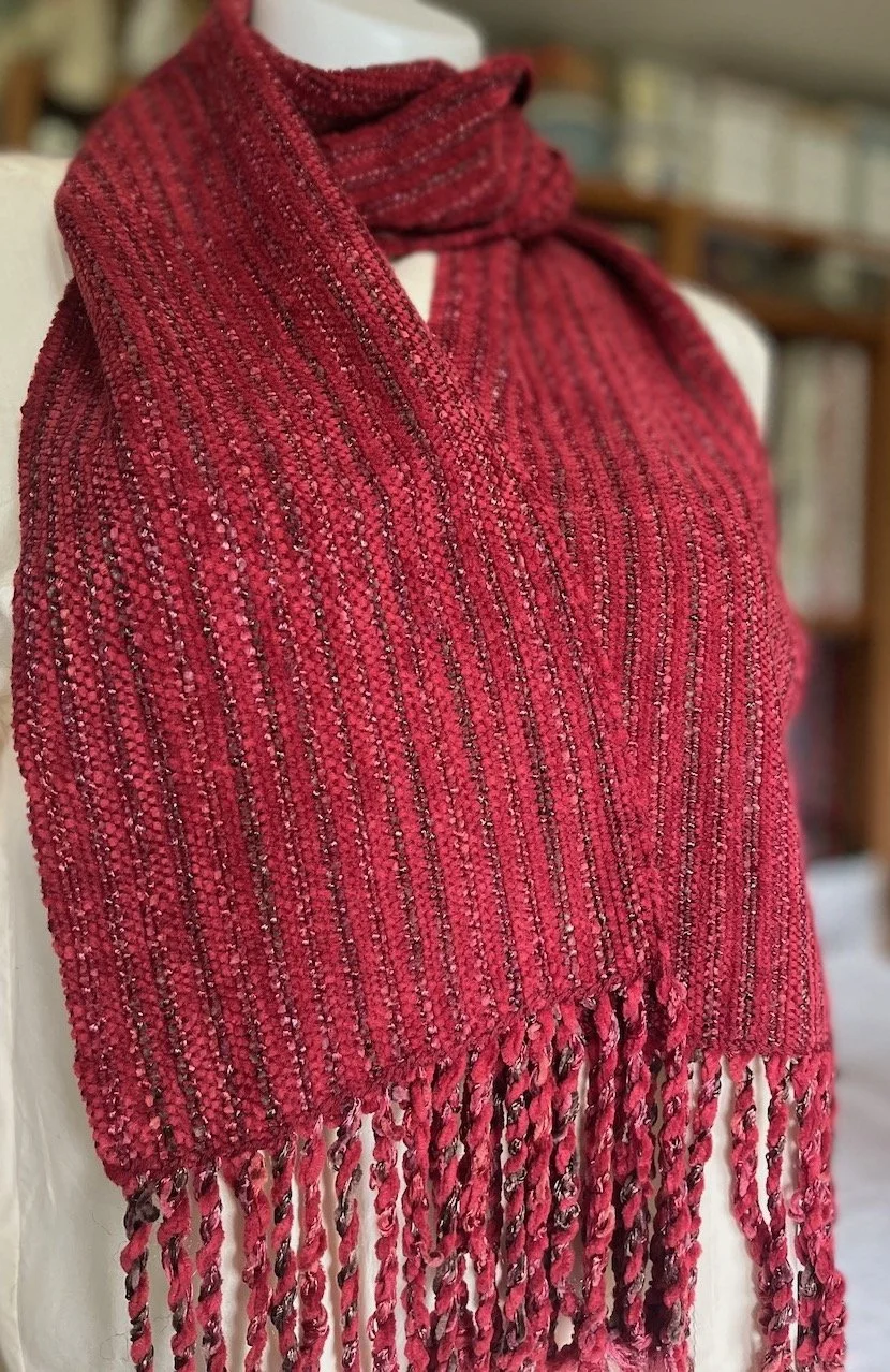 Handwoven Cotton Chenille Scarf - Red Alma