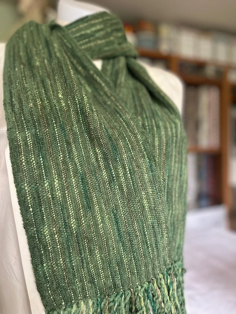 Handwoven Cotton Chenille Scarf - Green Panda Pearl