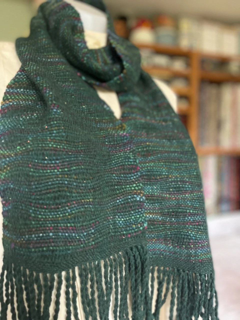 Handwoven Hand Dyed Wool Scarf - Wavy Forest