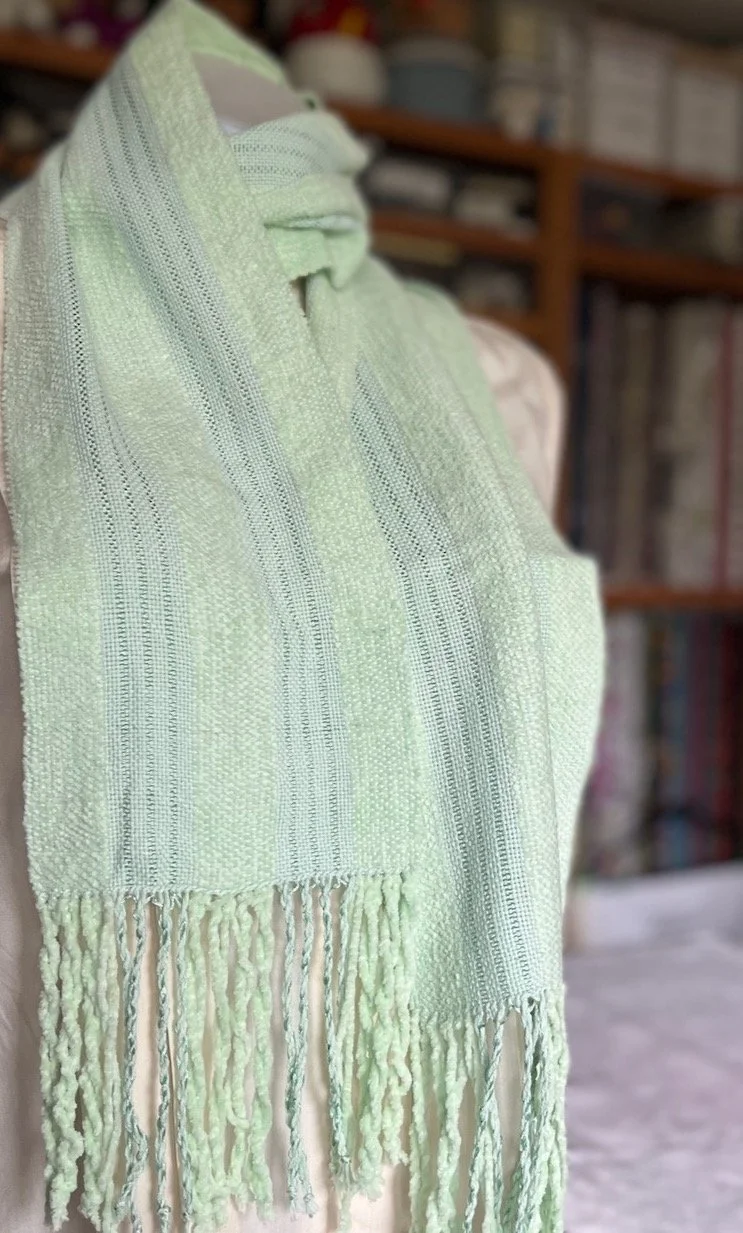 Handwoven Cotton Chenille Scarf - Pistachio