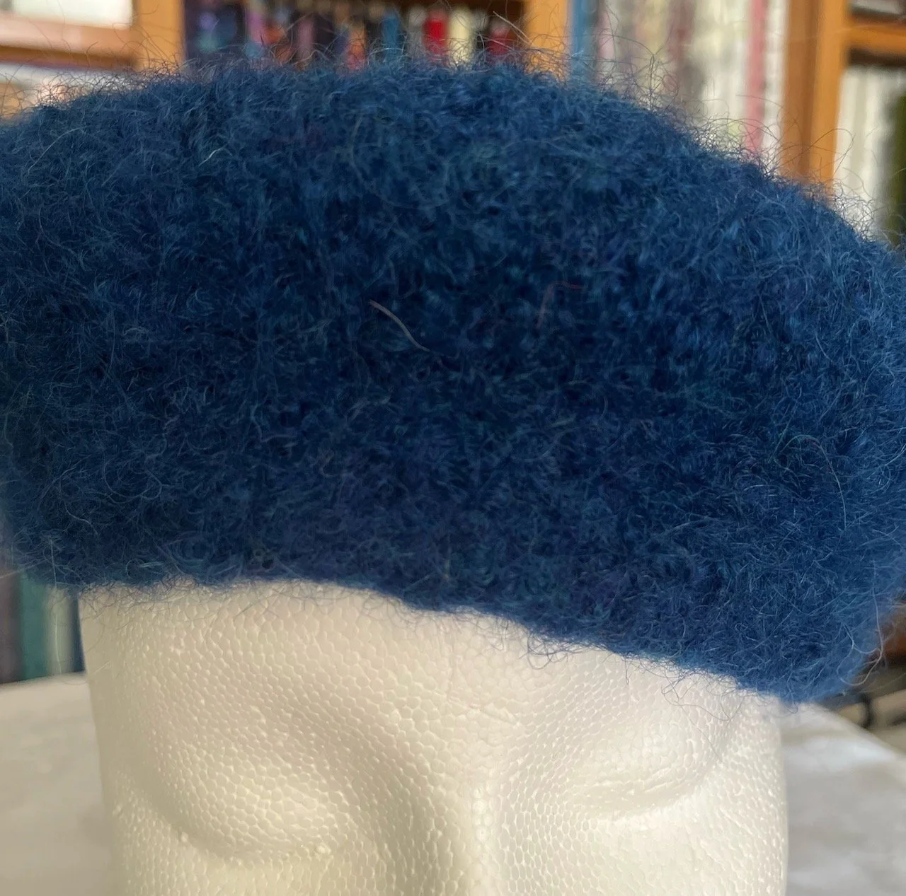 Felt Beret:  Blue Mohair Boucle Wool