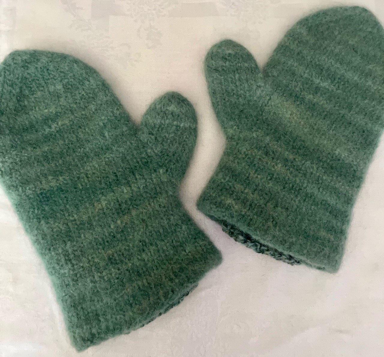 Felt Snow Mittens: Hand Dyed Green