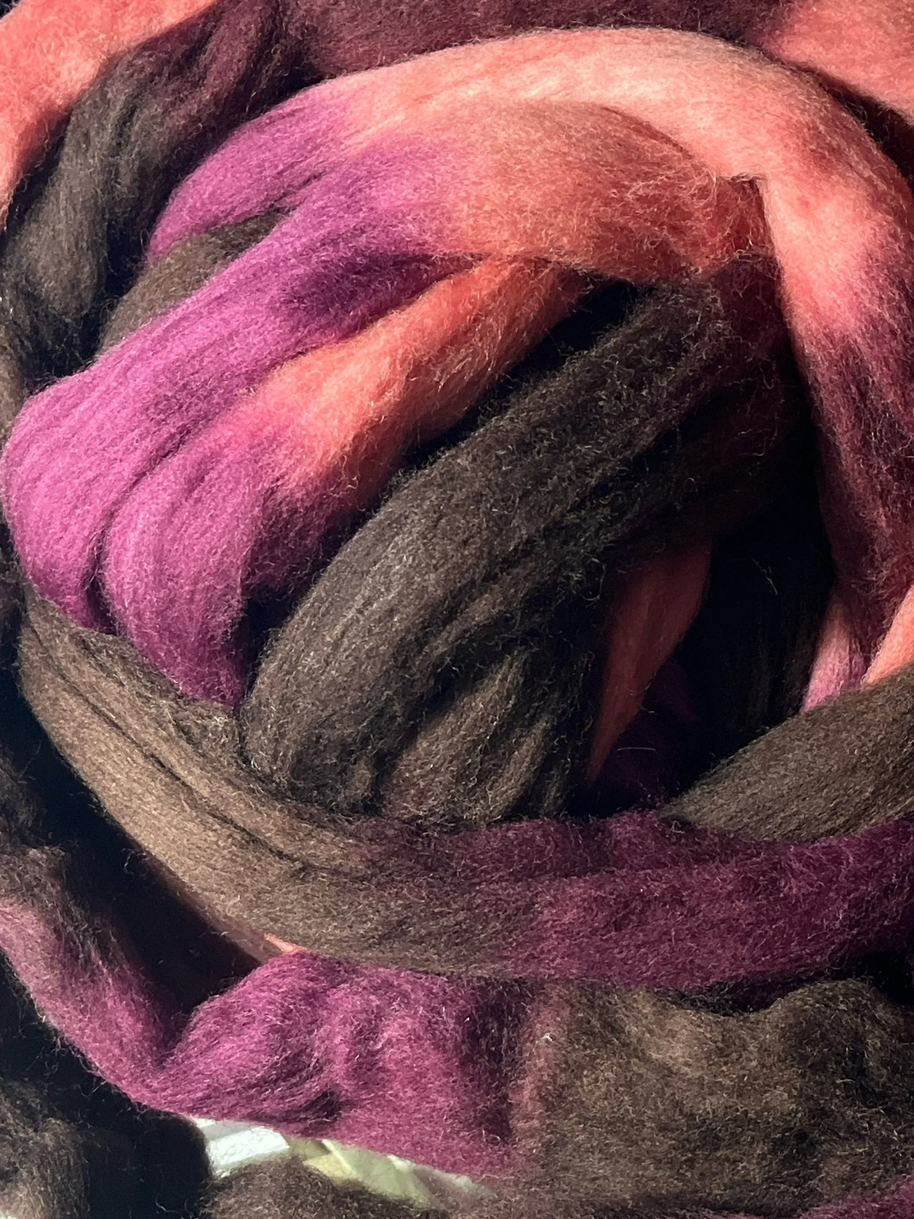 Painted plum sauce merino roving