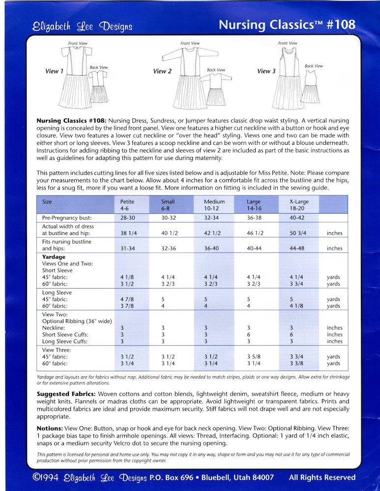 Elizabeth Lee Designs for Breastfeeding Nursing Classics Fiber