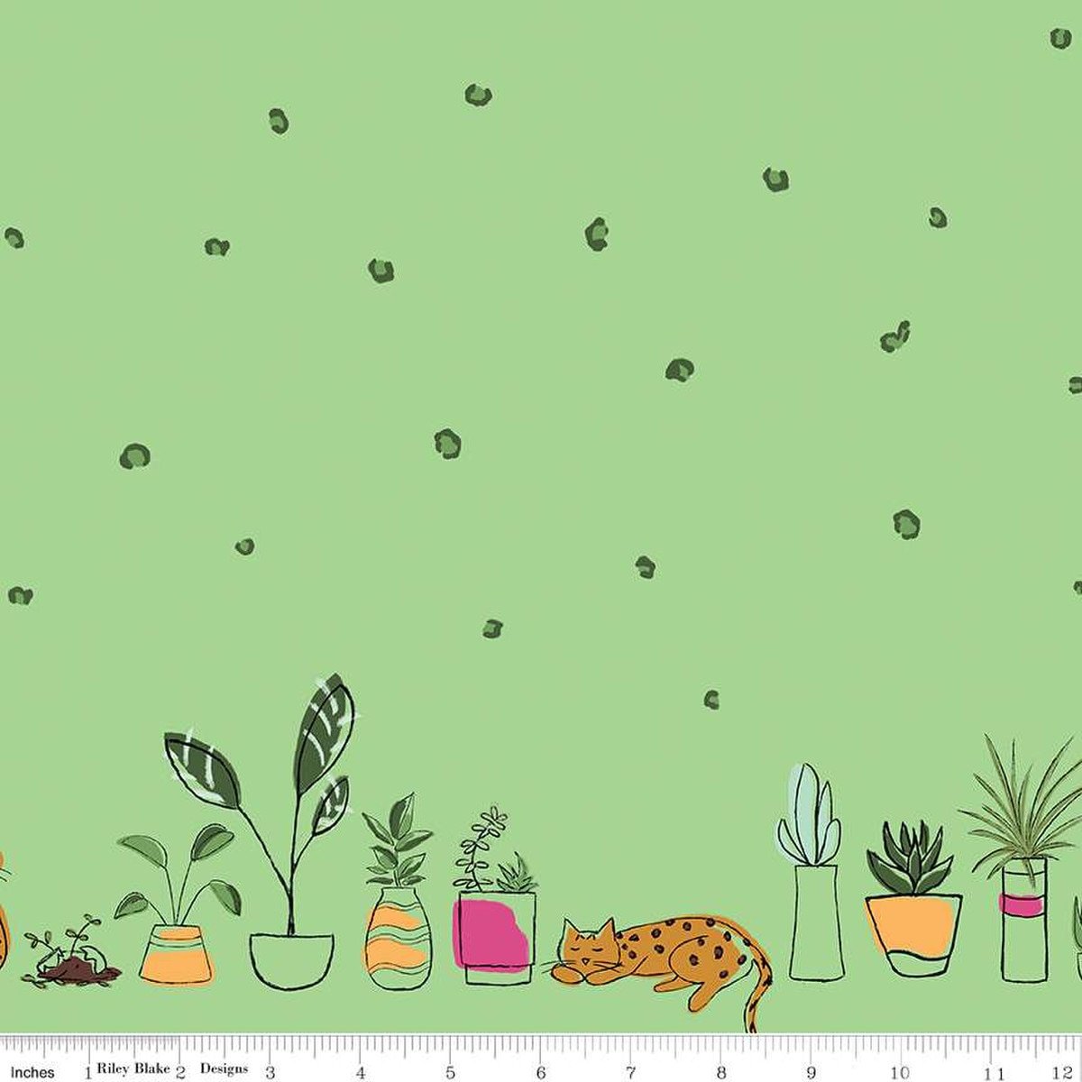 Riley Blake Leafy Keen Border Print Green Sparkle