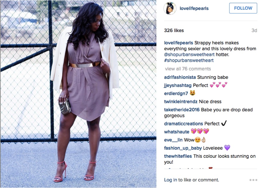 Here is an example from lifestyle blog Love Life Pearls, where she shared a dress from Urban Sweetheart with her followers on Instagram and her blog. 