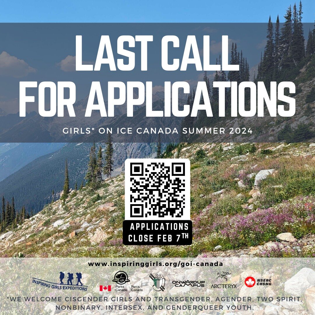❗LAST CALL: Girls* on Ice Canada #GOIC 2024 summer expeditions applications close tomorrow Wed, February 7th 2024 🎉 Thank you to all who have submitted their applications! We can't wait to read them ❤️

All of our #expeditions are tuition FREE and r
