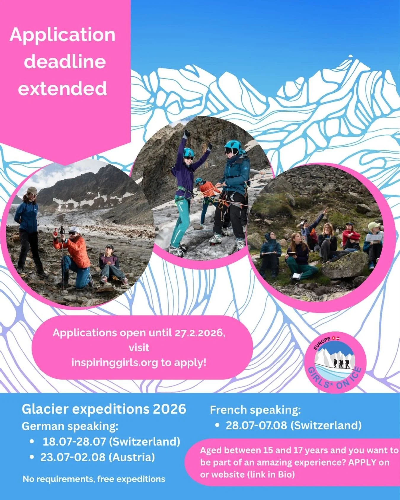 ❗️Important: Application deadline extended❗️

Apply now till 27th of February.

We are looking forward to all of your applications. 

#girlsonice #applynow #glacierexpedition
