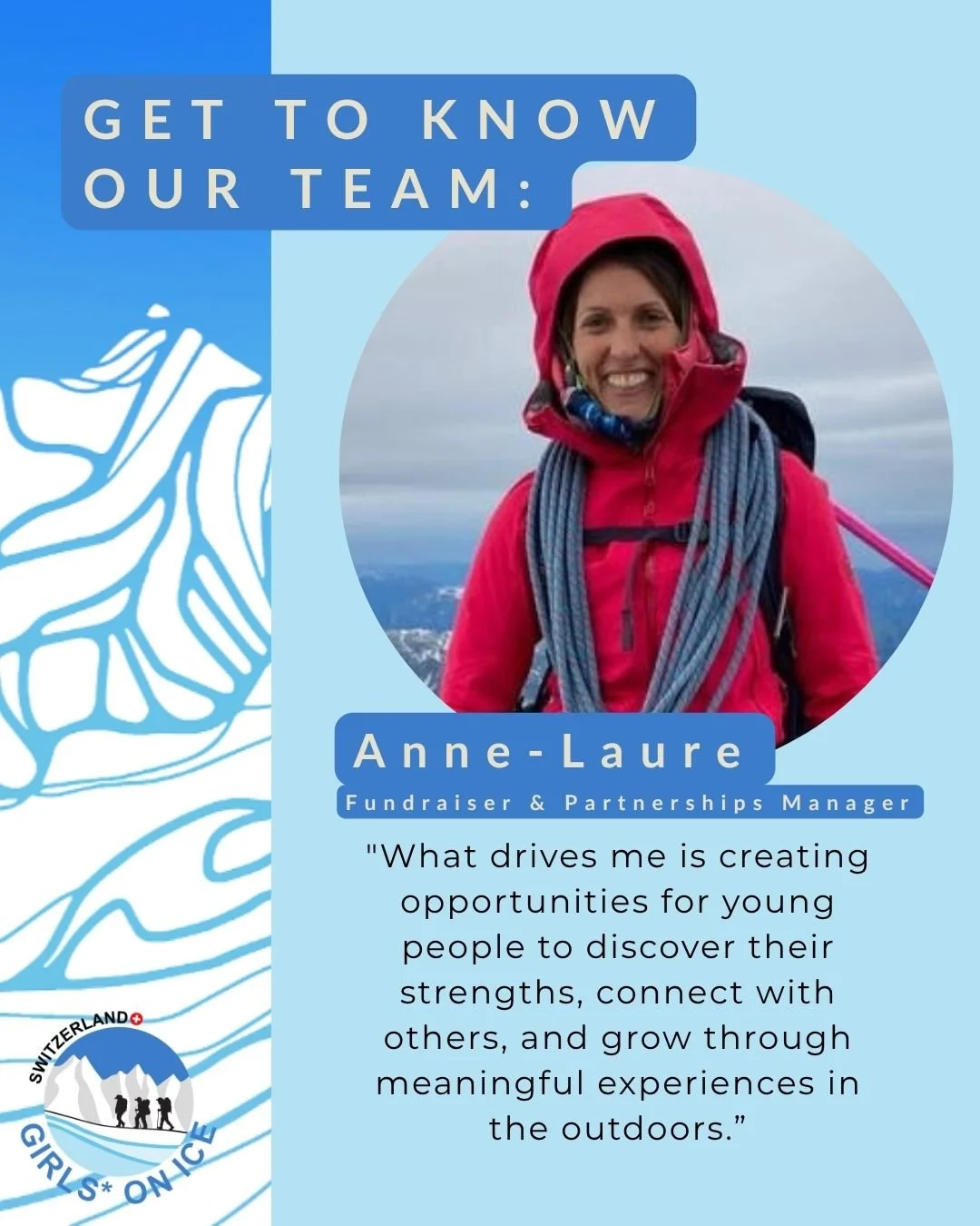 Get to know our Girls* on Ice Switzerland team:
Welcome our new fundraiser &amp; partnerships manager Anne-Laure 🎉! We're happy to have you on board!