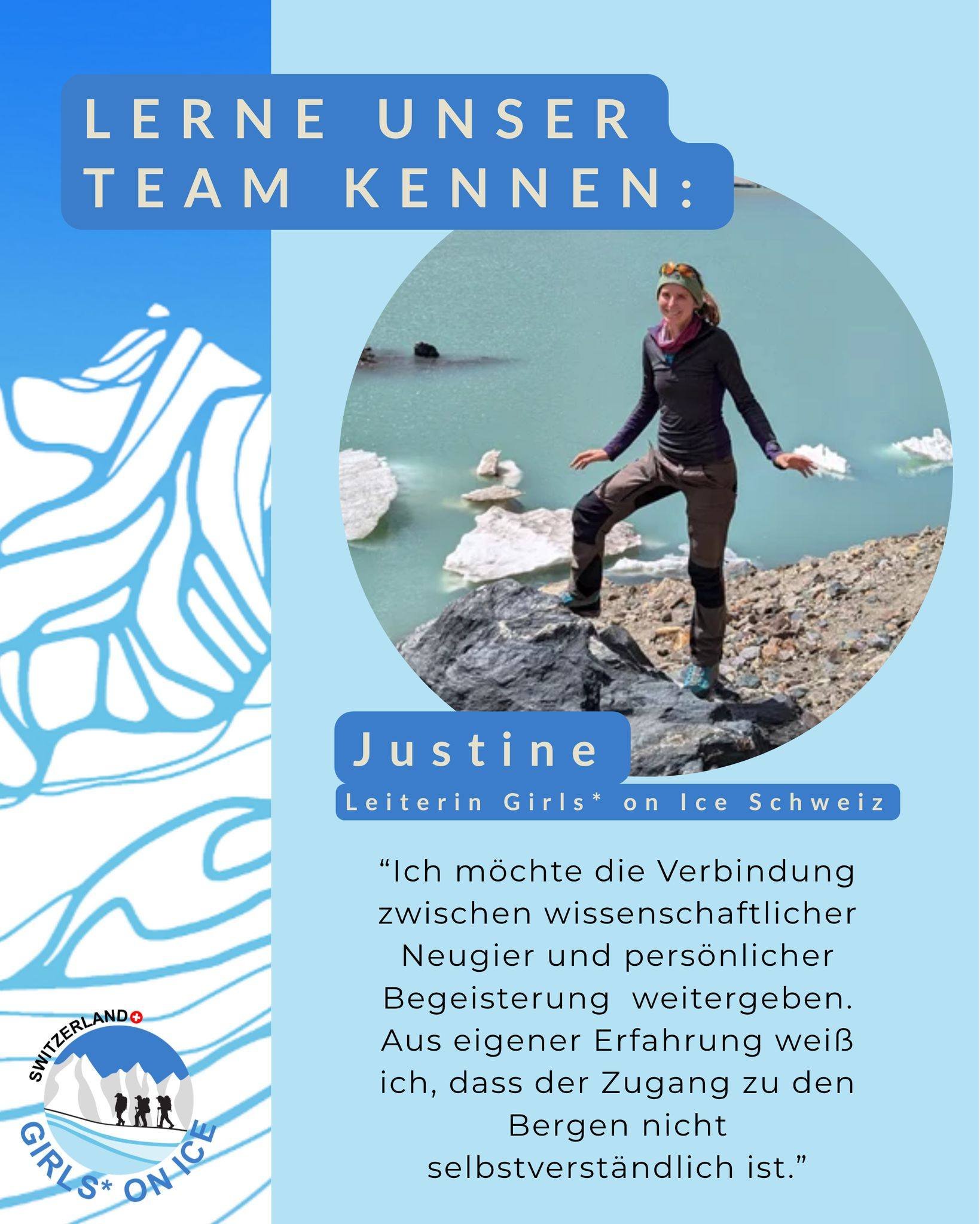 Get to know our Girls* on Ice Switzerland team! This time with Justine, one of our Girls* on Ice Schweiz instructors. Swipe to find out more about her 🎿❄🚲!
