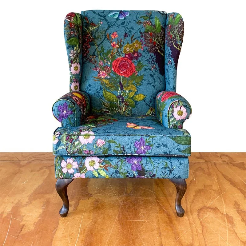 Wingback Armchair Timorous Beasties Bloomsbury Garden Teal — Living Room  Workshop Showroom