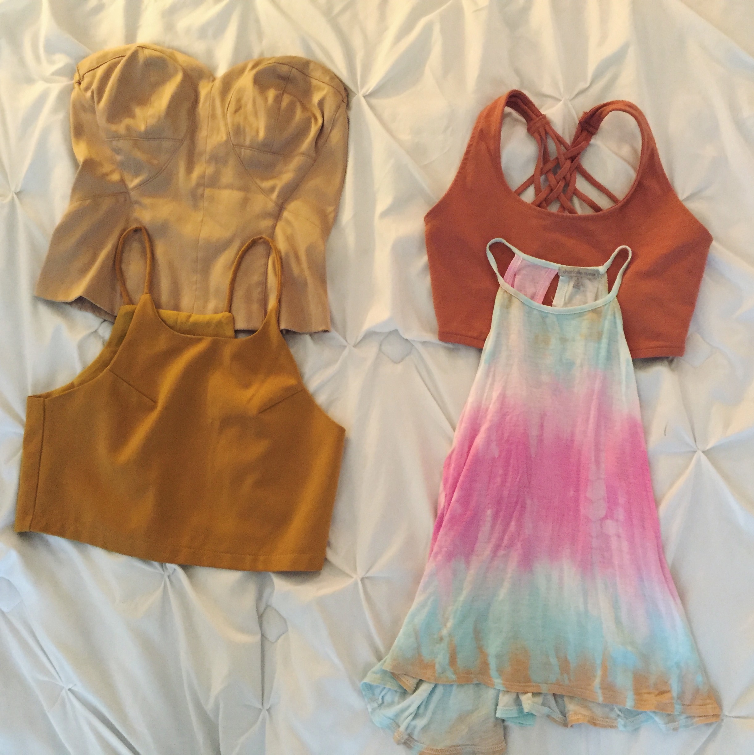 Summer tops with golden color scheme
