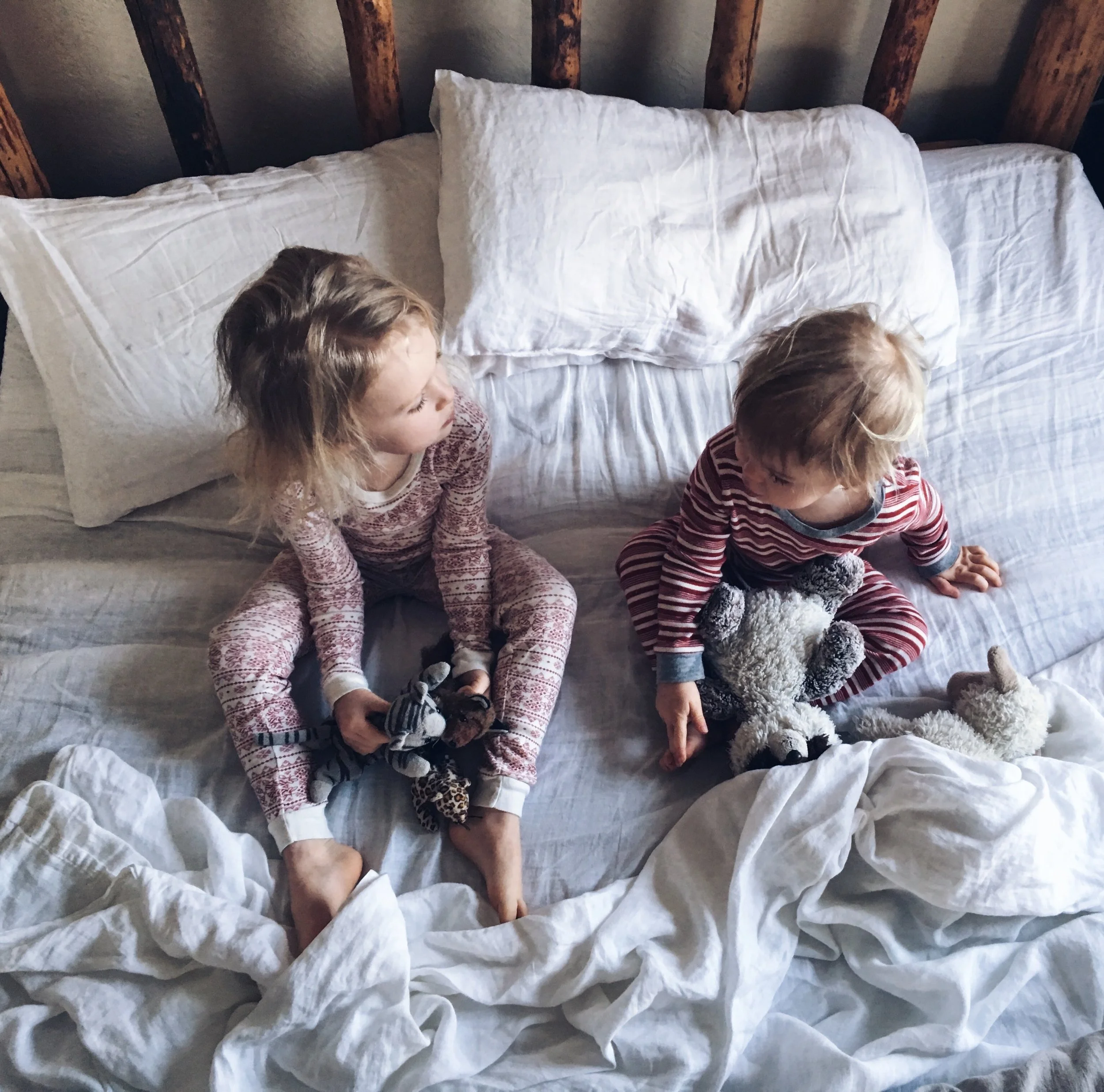 Favorite toy names: Ozzie's raccoon: "Waccoo," Selah's striped cat: "Little Kitty Octopus Flower Star"