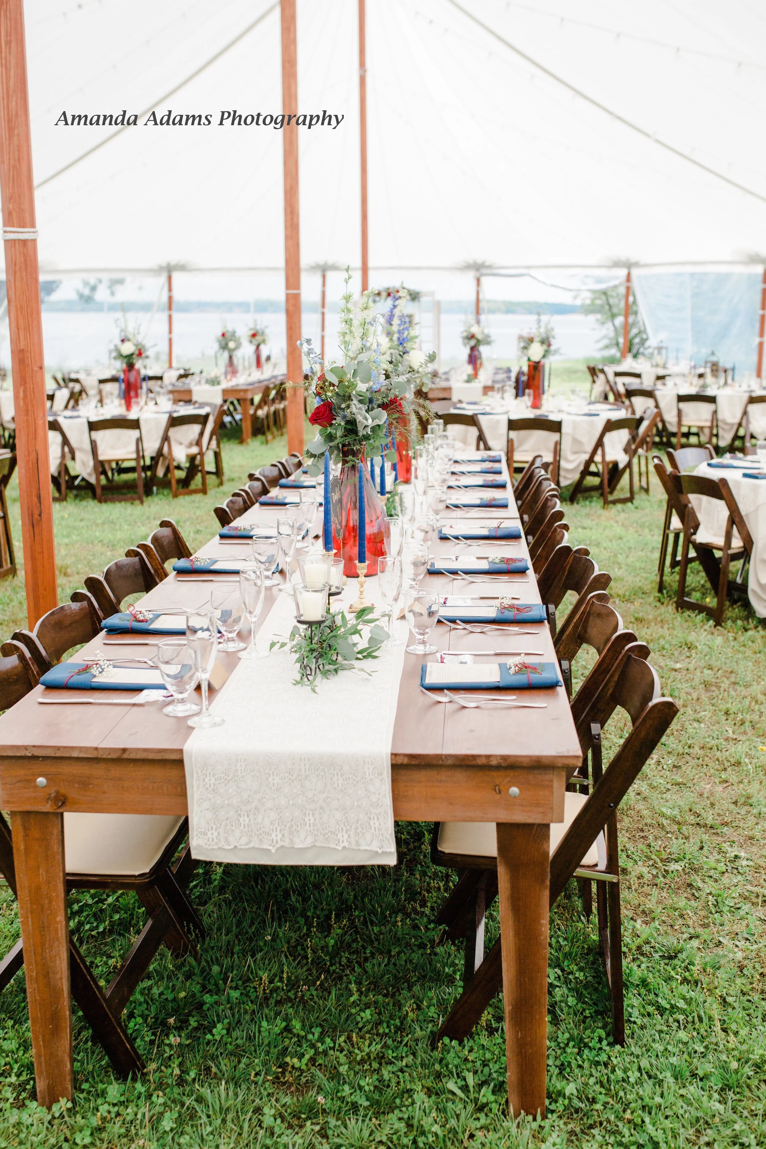 Farm tables and Fruitwood chairs