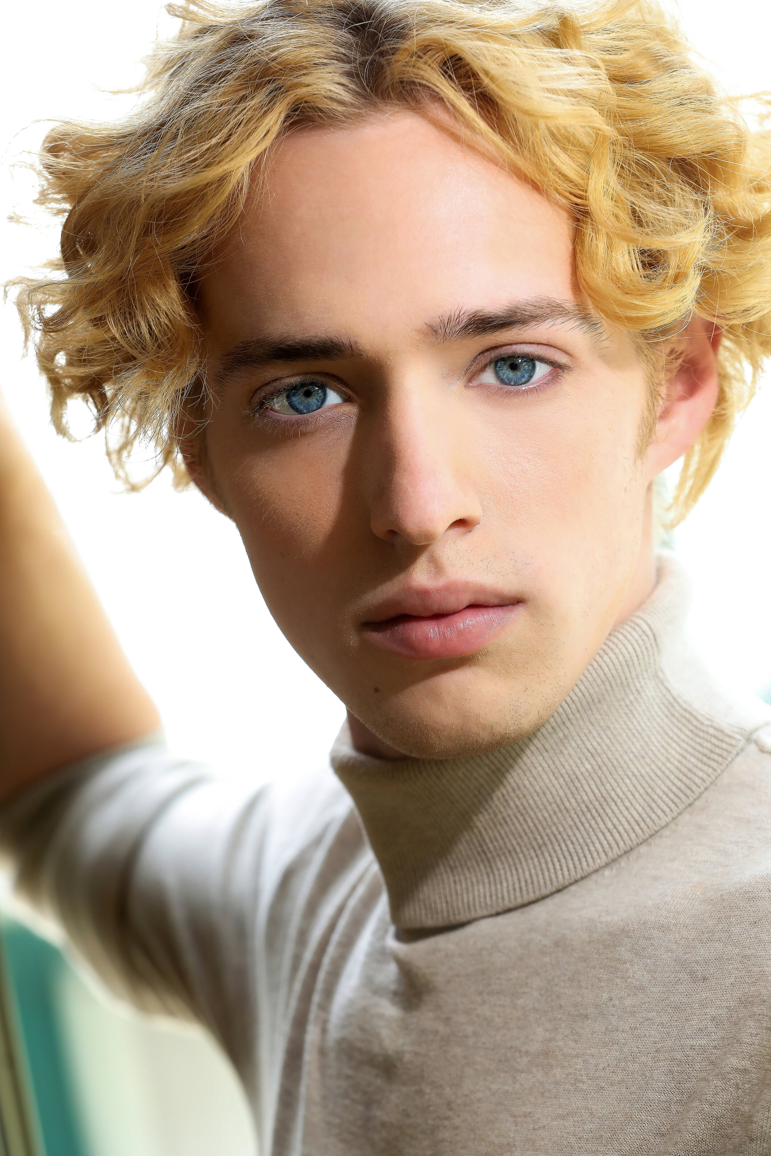 Blond hair and blue eyes