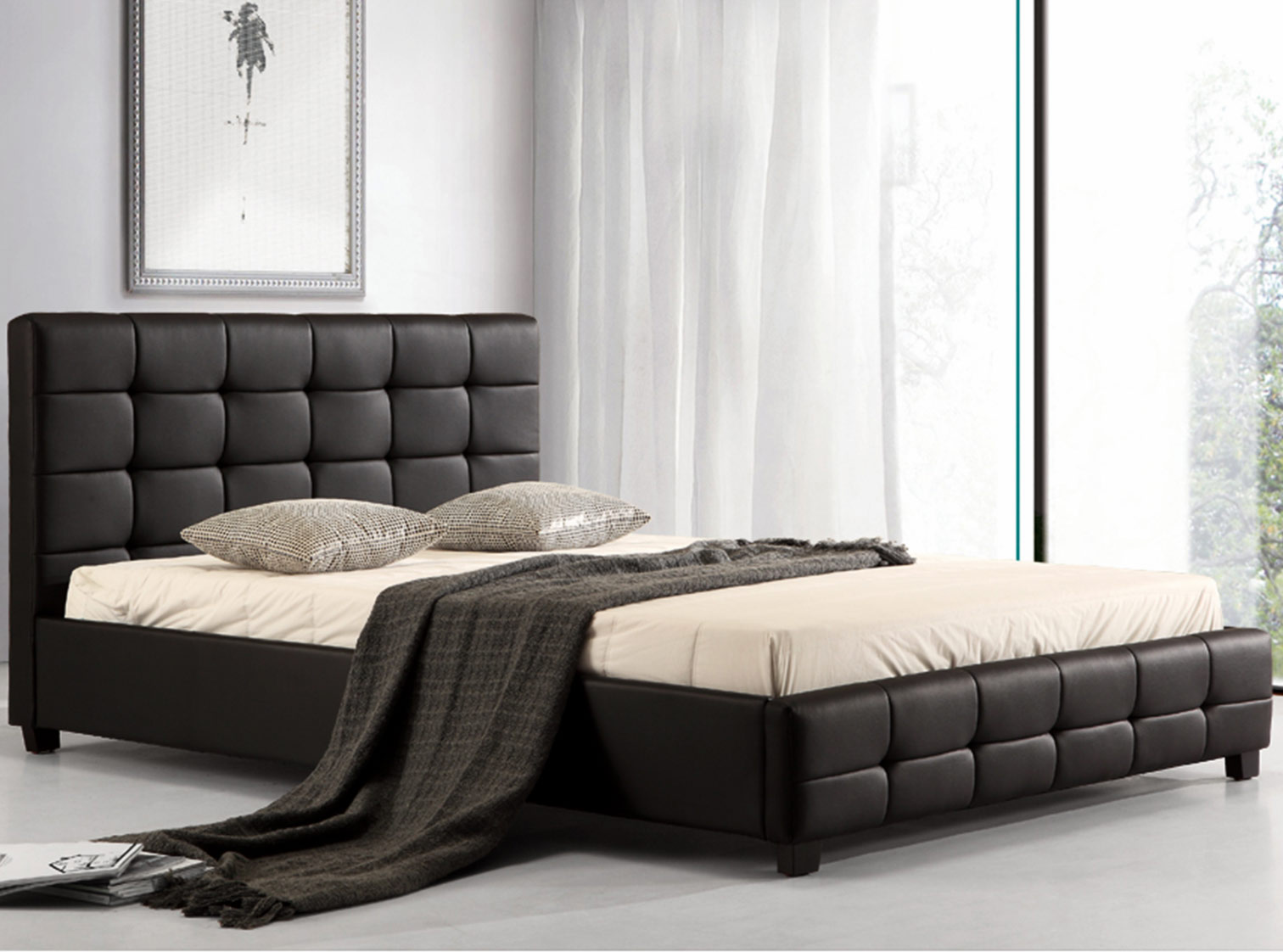 Black Faux Leather Upholstered Bed Frame Queen, King