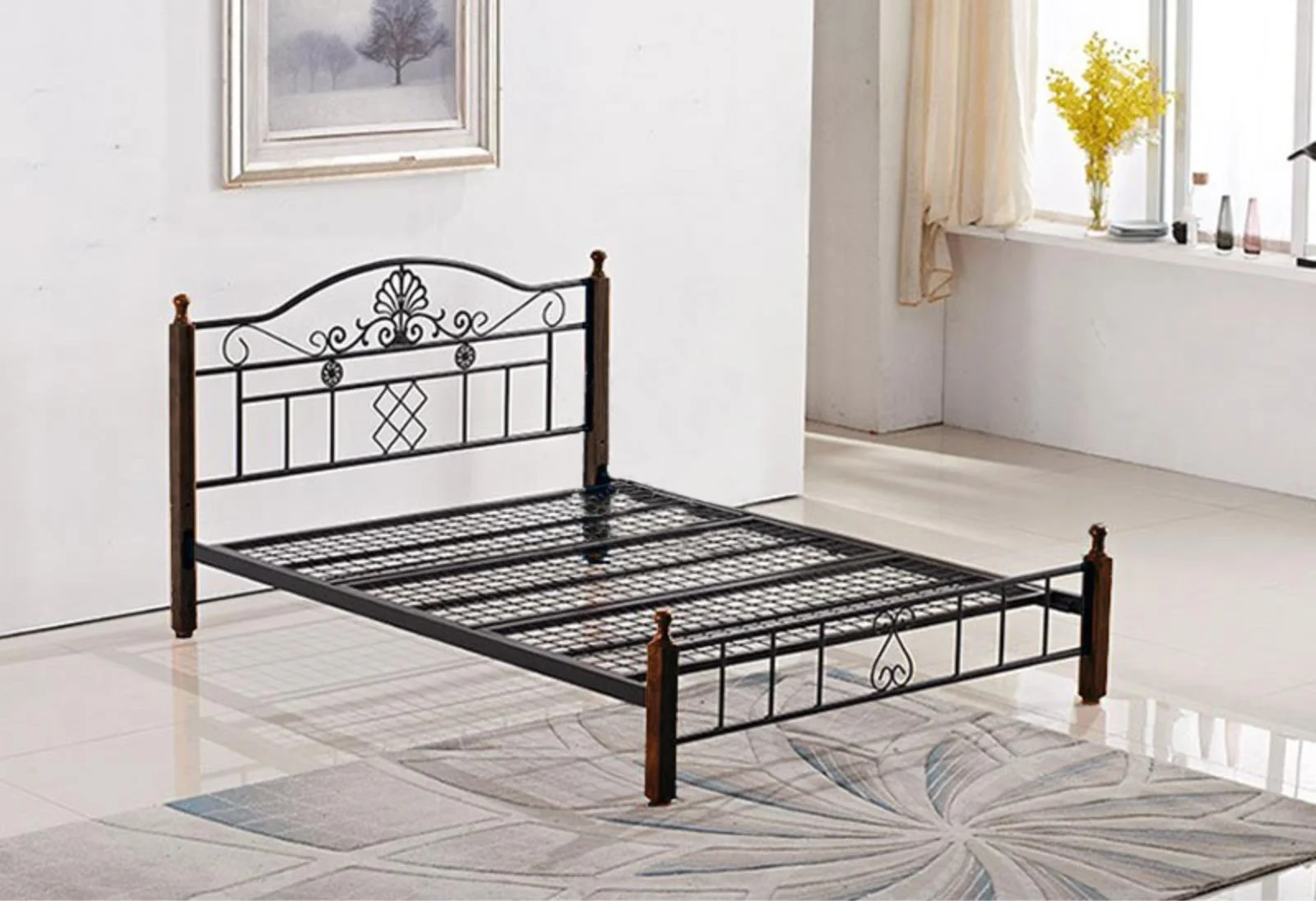 Oak Timber Metal Bed Frame Single, King Single, Double, Queen