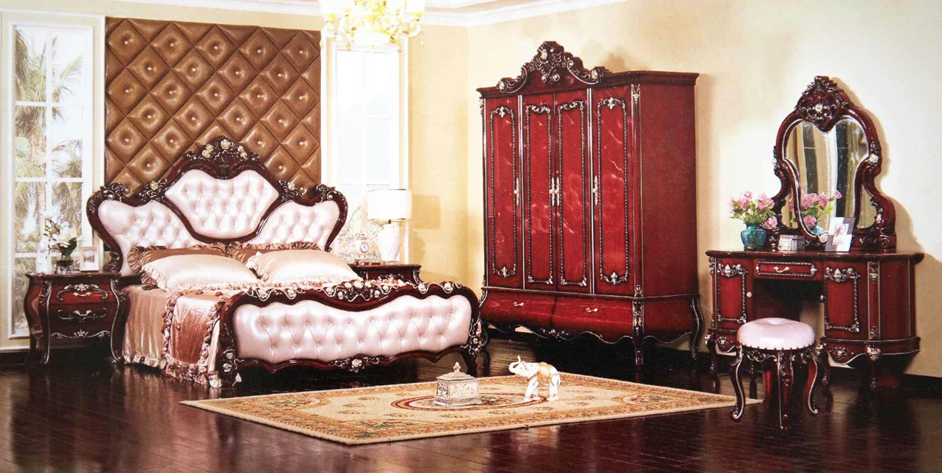 Mahogany European Style Luxury Bed Set Queen, King