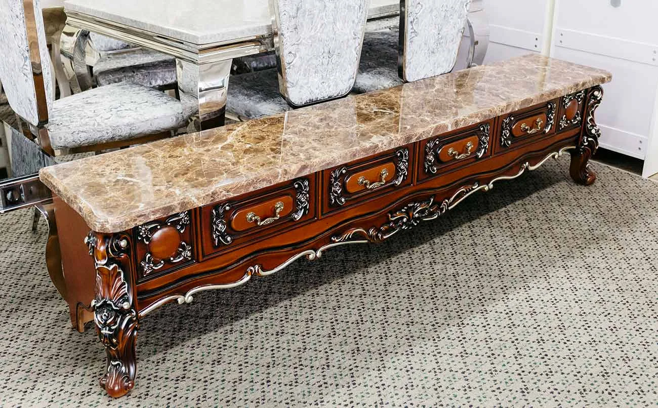 Mahogany European Style Marble 4 Drawer TV Unit