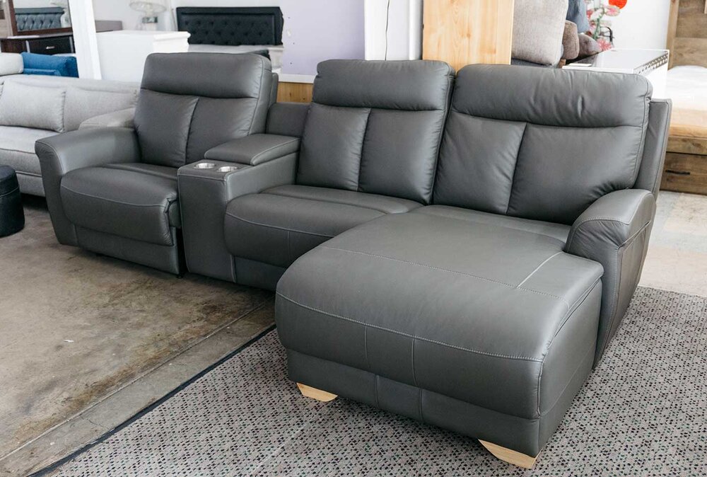 Italian Leather 3 Seater Chaise With, 3 Seater Sofa With Recliner And Chaise