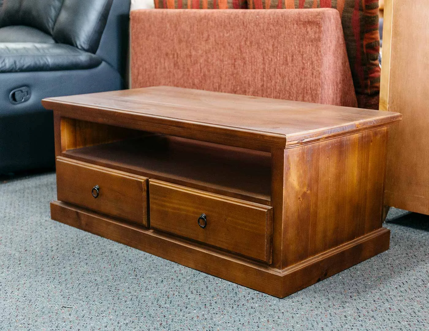 Walnut Brown Timber Coffee Table With 2 Drawers