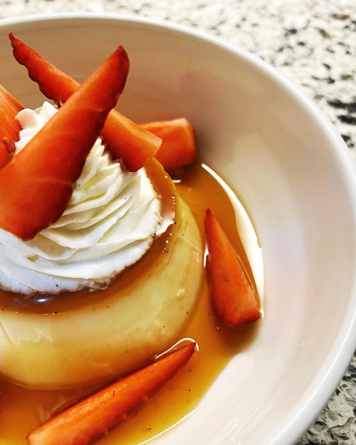 Cr&egrave;me Caramel served with Cr&egrave;me Chantilly and strawberry // When you can&rsquo;t find most of your moulds&hellip;you make do with what you have 🤷🏾&zwj;♂️ #mrAdamJeffery
.
.
.
.
.
#plateddessert #instafood #foodie #foodporn #foodgasm #