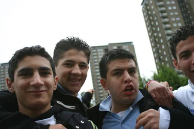 Elvis Vucaj (second from left). Kingsway, Glasgow, 10 September 2005