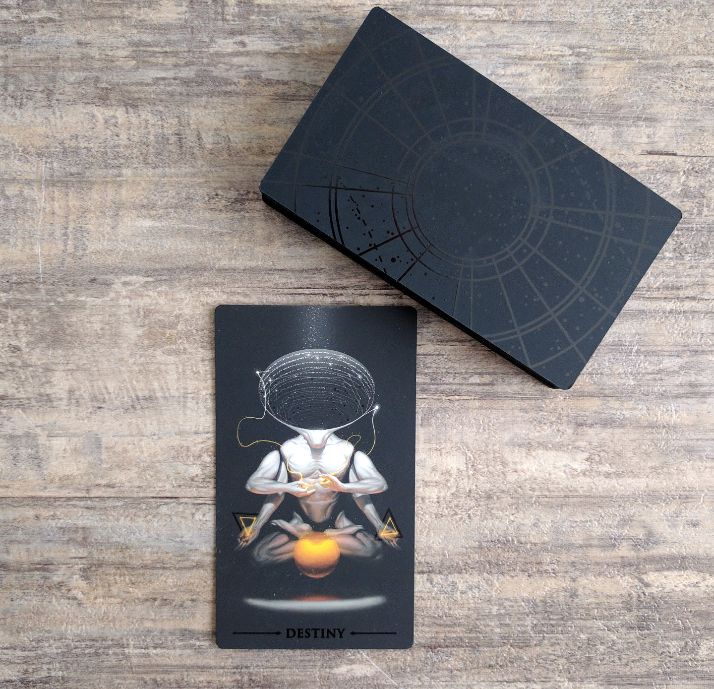 The Destiny card is a good example of tiny details adding extra significant. Also, here are the card backs if you're wondering what those look like.