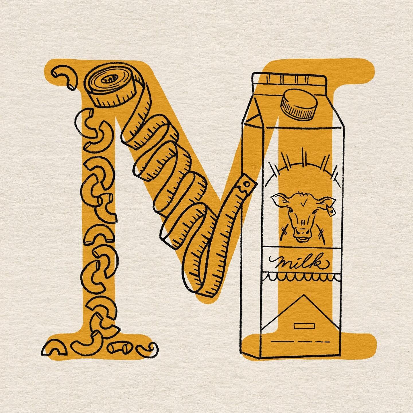 M for #36daysoftype #36days_m 
&hellip;
Macaroni, measuring tape, and milk.
&hellip;
Last one for today. Will be sending my next letters from an airplane ✈️