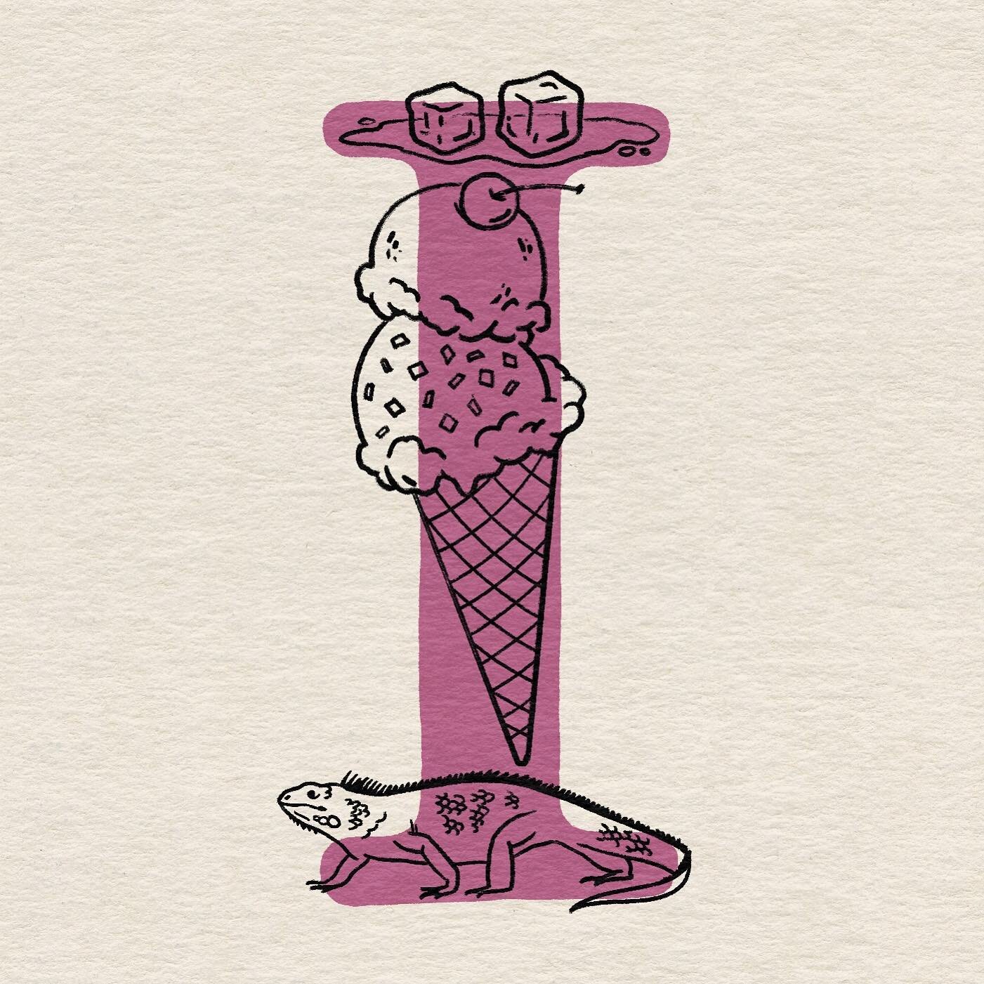 I for #36daysoftype #36days_i 
&hellip;
Iguana, ice cream, and ice 
&hellip;
Still catching up but determined. You never know what will come up so when you can plan ahead - do it! Even back pain can make little things seem big. But will keep truckin&