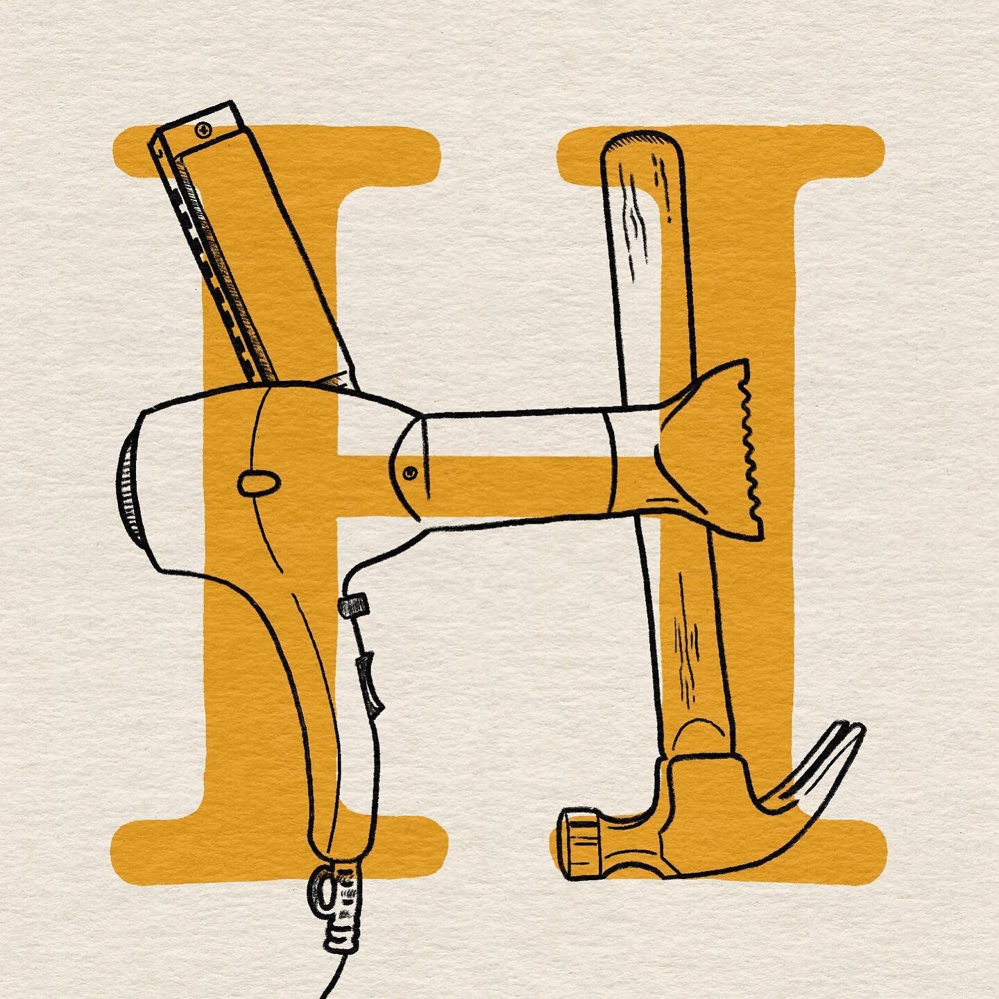 H #36daysoftype #36days_h 
&hellip;
Hairdryer, hammer, and harmonica
&hellip;
Still in catch up mode - no worries, aiming to catch up and get ahead this week 🤞☺️