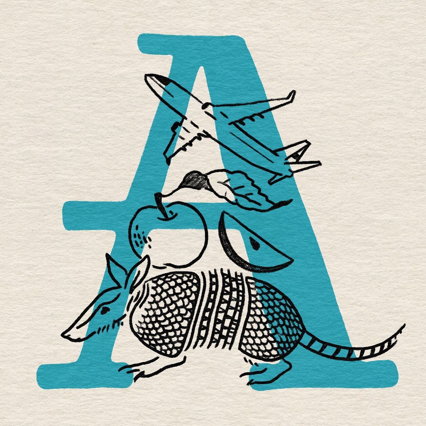 The letter A for #36daysoftype #36days_a 
&hellip;
Armadillo, apple, and airplane.