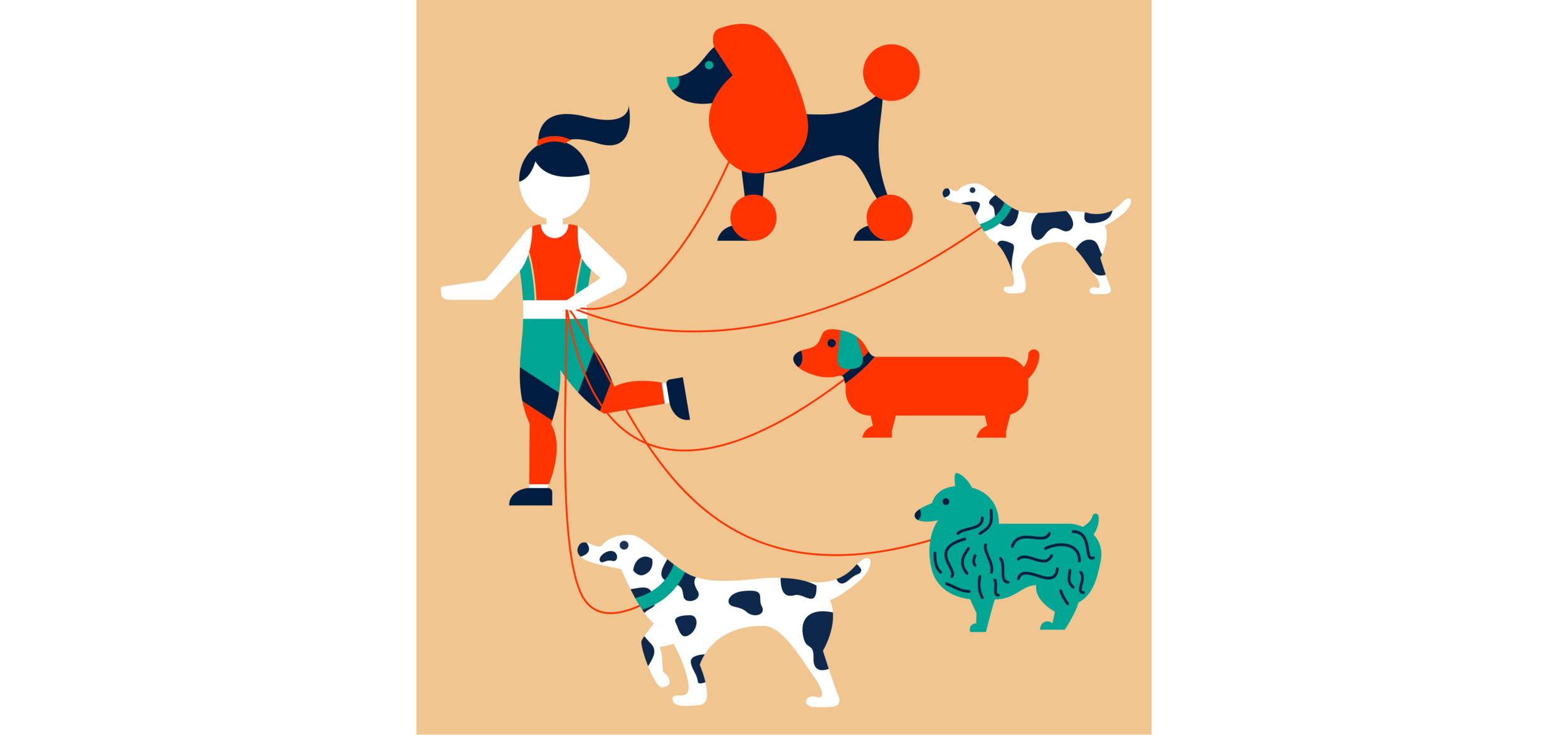  A  limited-color palette illustration inspired by playful pups and athleisure!  Client: Personal Project 
