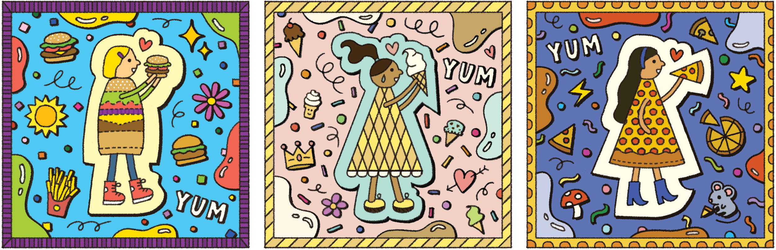  Some playful doodles inspired by junk food vices!  Client: Personal Project 
