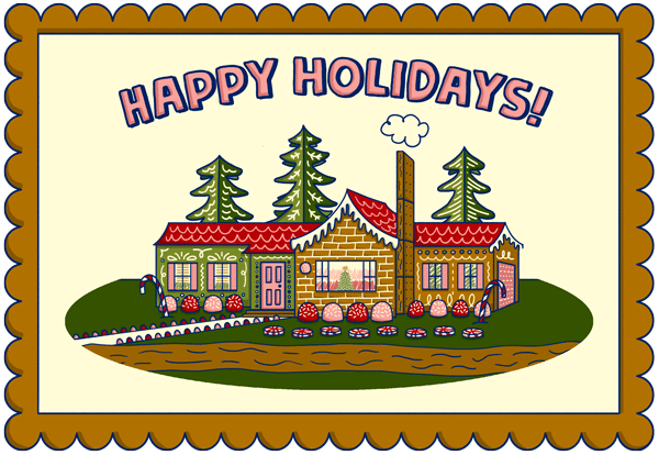  My holiday card for 2020 🤎  The gingerbread house is modeled after the house my partner and I moved in to in September 2020. When it rains, we say we have “a waterfront view” because there’s a little river as seen by the chocolate river.  Client: P