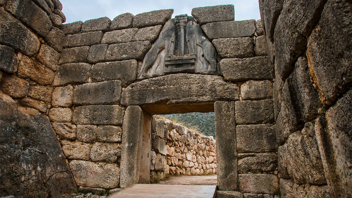 The Lion Gate was the main entrance to the Bronze Age citadel of Mycenae, the center of the Mycenaean civilization.