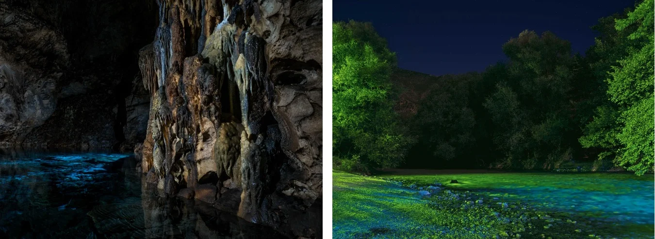 PHOTOGRAPH BY VINCENT J. MUSI, ALEPOTRYPA CAVE, EPHORATE OF PALEOANTHROPOLOGY-SPELEOLOGY (LEFT) AND PHOTOGRAPH BY VINCENT J. MUSI (RIGHT)