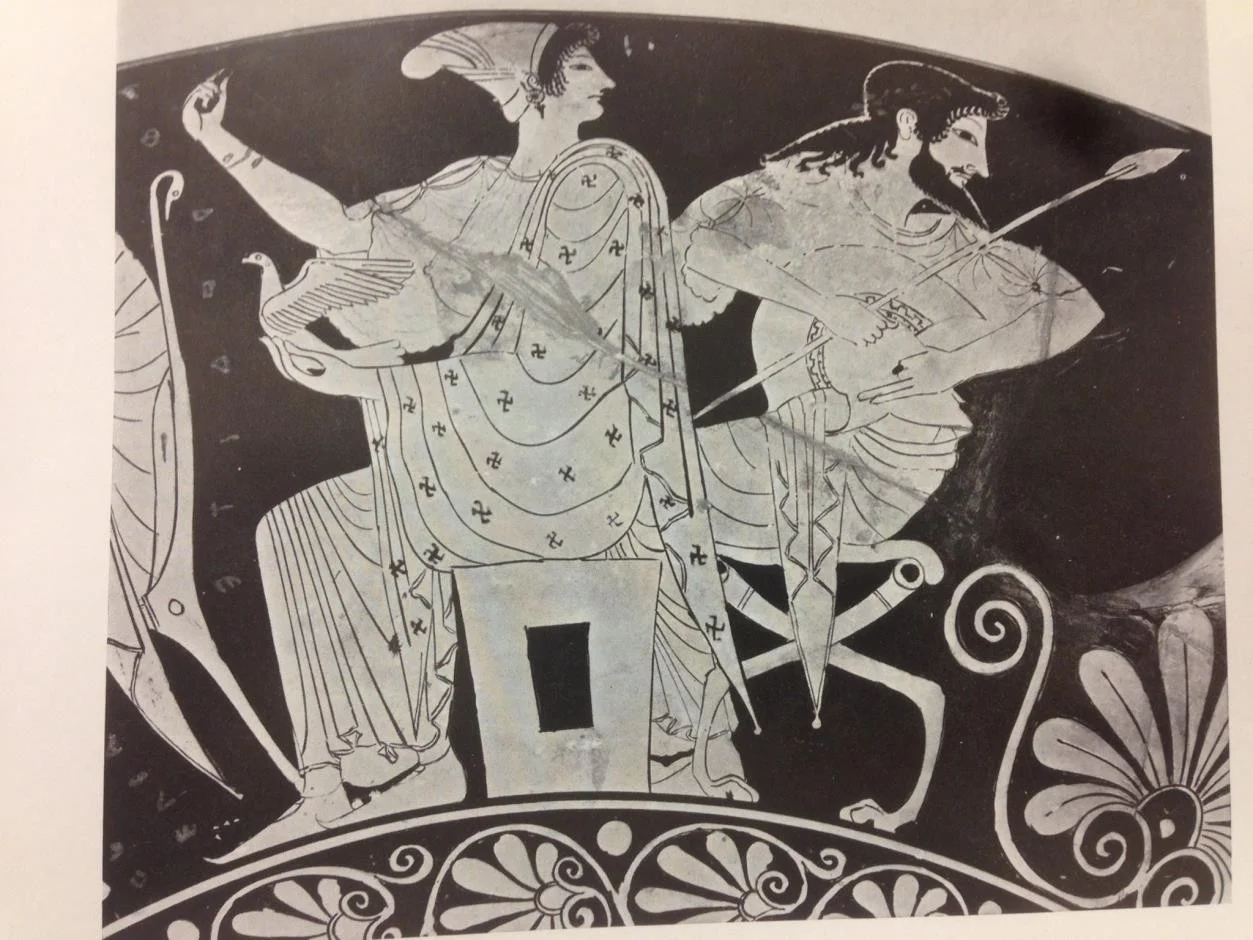 Fig.21: Classical cup from Tarquinia featuring Athena and other members of the Olympian Pantheon. Author: Donald Mackenzie 2014.