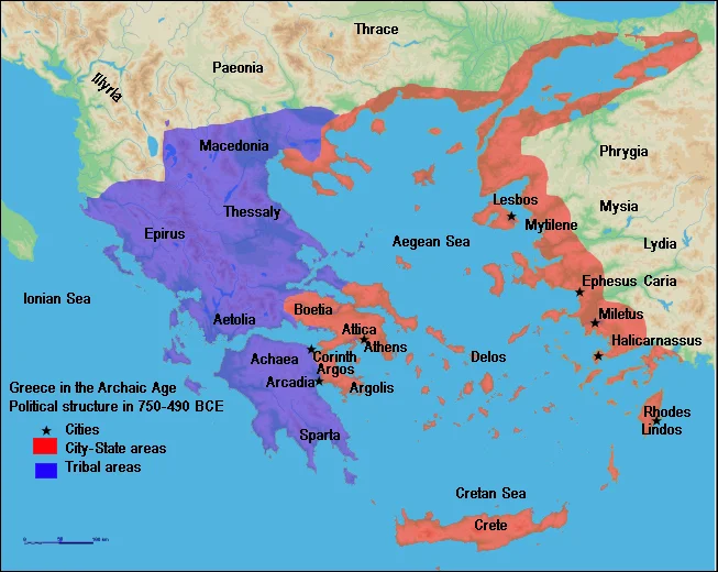 Map of "The archaic period in Greece (750 BC – 480 BC)"