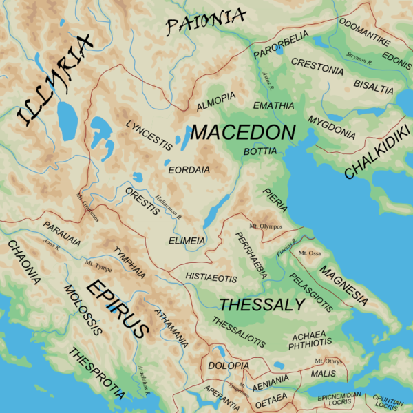 Map of the regions of Ancient Epirus and Macedonia - and adjacent barbarian lands ILLYRIA and Paionia.