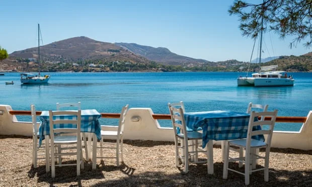 Leros has its share of beachside tavernas, such as this one on Koulouki beach in the Lakki gulf. Photograph: George Papapostolou/Getty Images